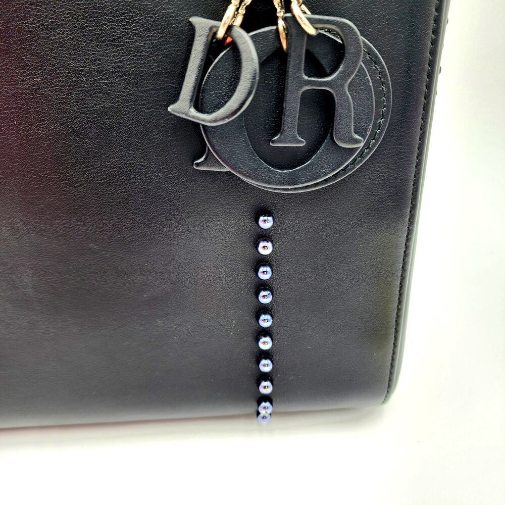 CHRISTIAN DIOR Black Leather Studs Embellished Medium Lady Dior Tote RARE - Picture 6 of 17